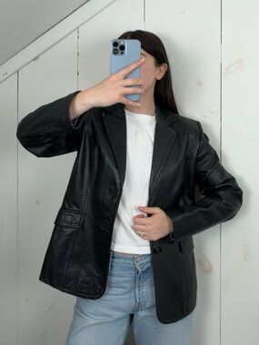 Vintage Colebrook Black Genuine Leather Blazer Jacket Women’s S Lightweight Y2K